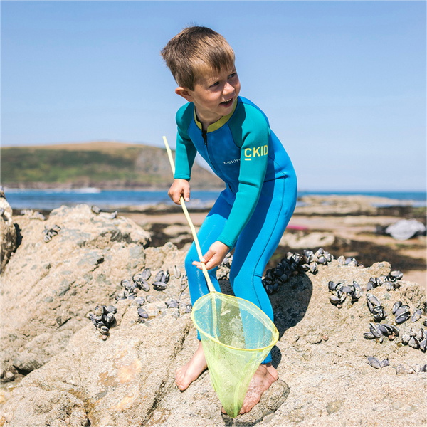 2025 C-Skins Junior C-KID 3/2mm Front Zip Wetsuit C-BA32ST - Cyan / Green / Aurora Yellow